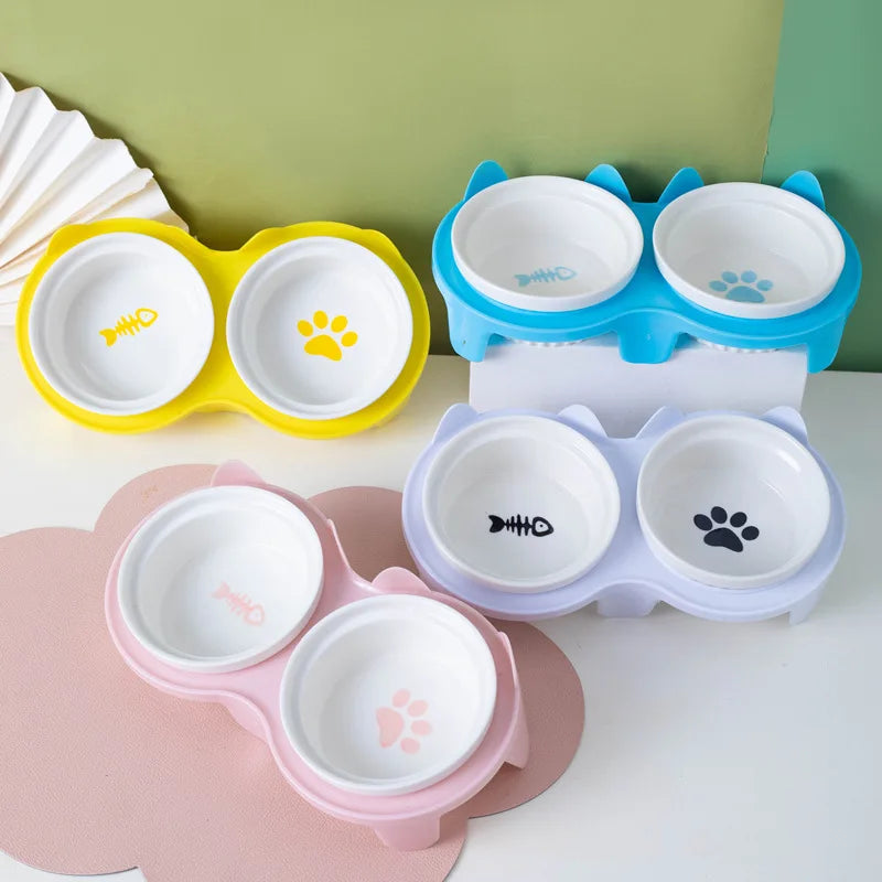 Cat Tilted Feeding Bowl With Anti Slip Stainless Steel Inner