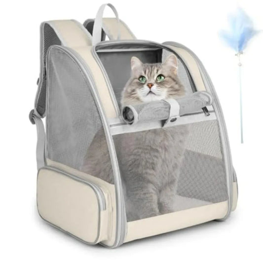 Cat Backpack Carrier With Kitten Wand Feather Toy For Pets
