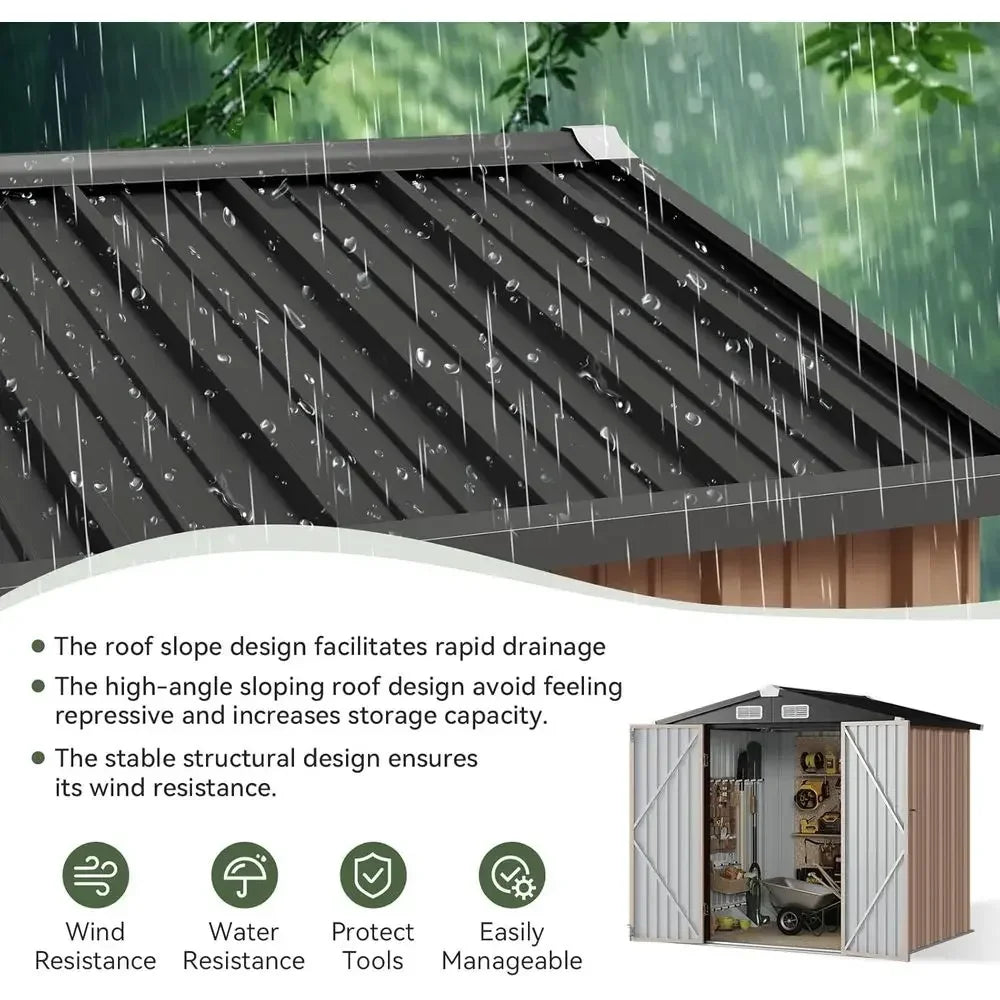 Metal Outdoor Storage Shed With Lockable Door And Sloping Roof