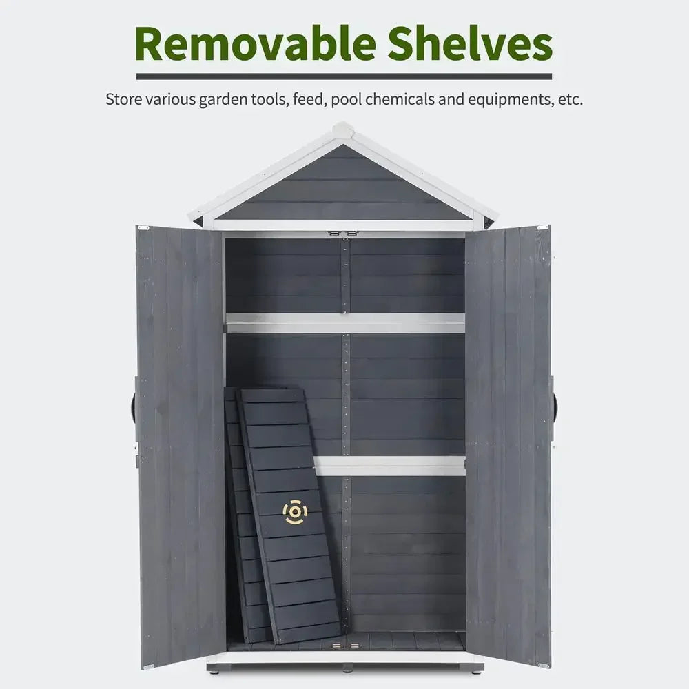 Durable Outdoor Storage Cabinet With Two Shelves For Lawn Tools
