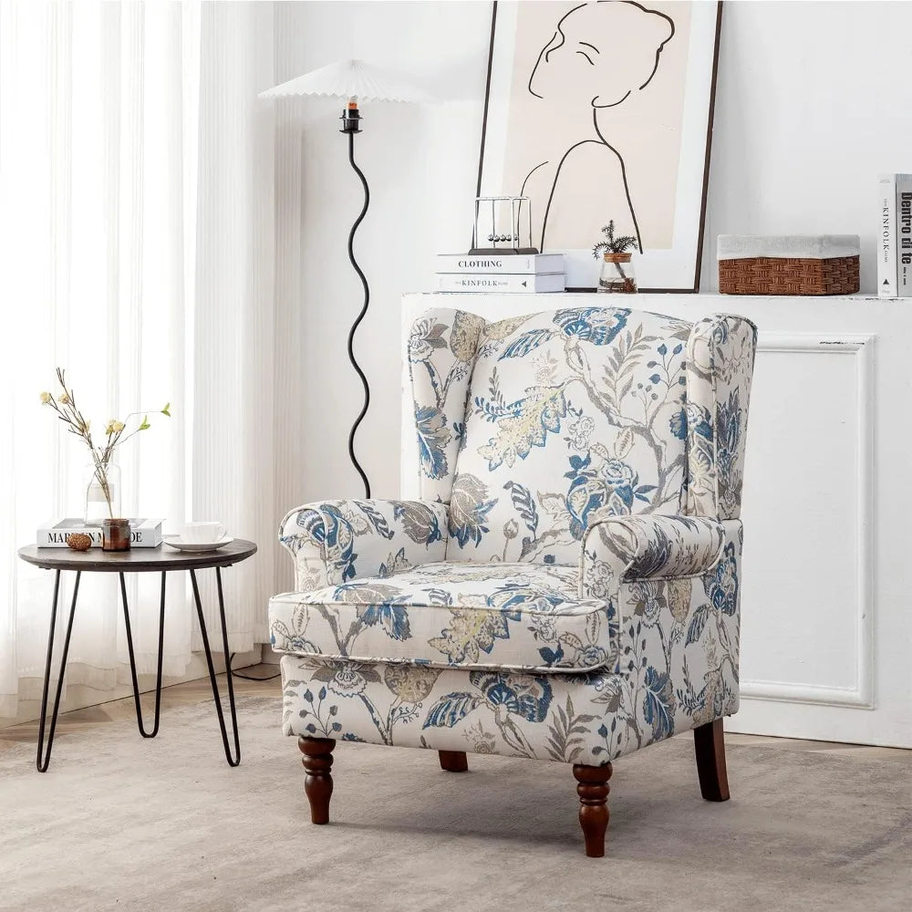 Floral Accent Chair High Back Upholstered Armchair With Solid Legs