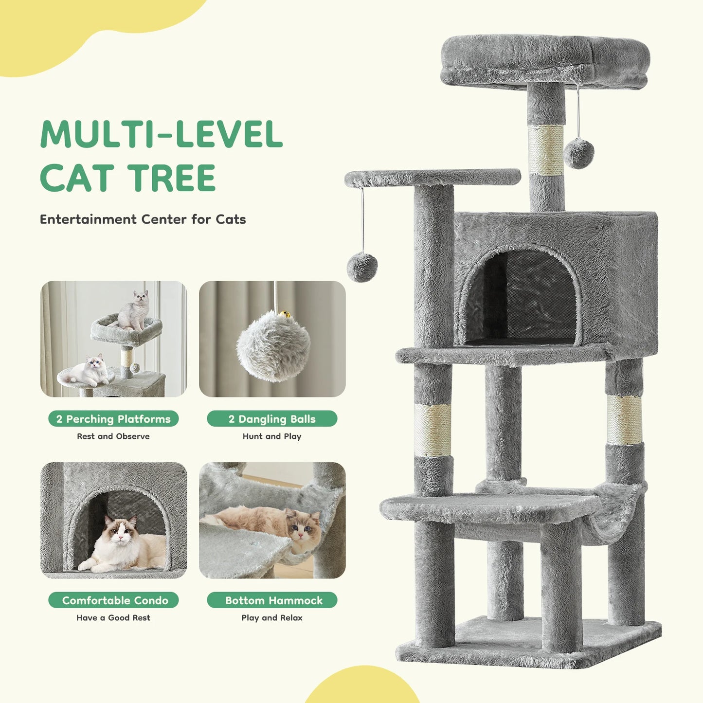 JHK Cat Tree Tall Multi Cat Climbing Tower Sisal Posts