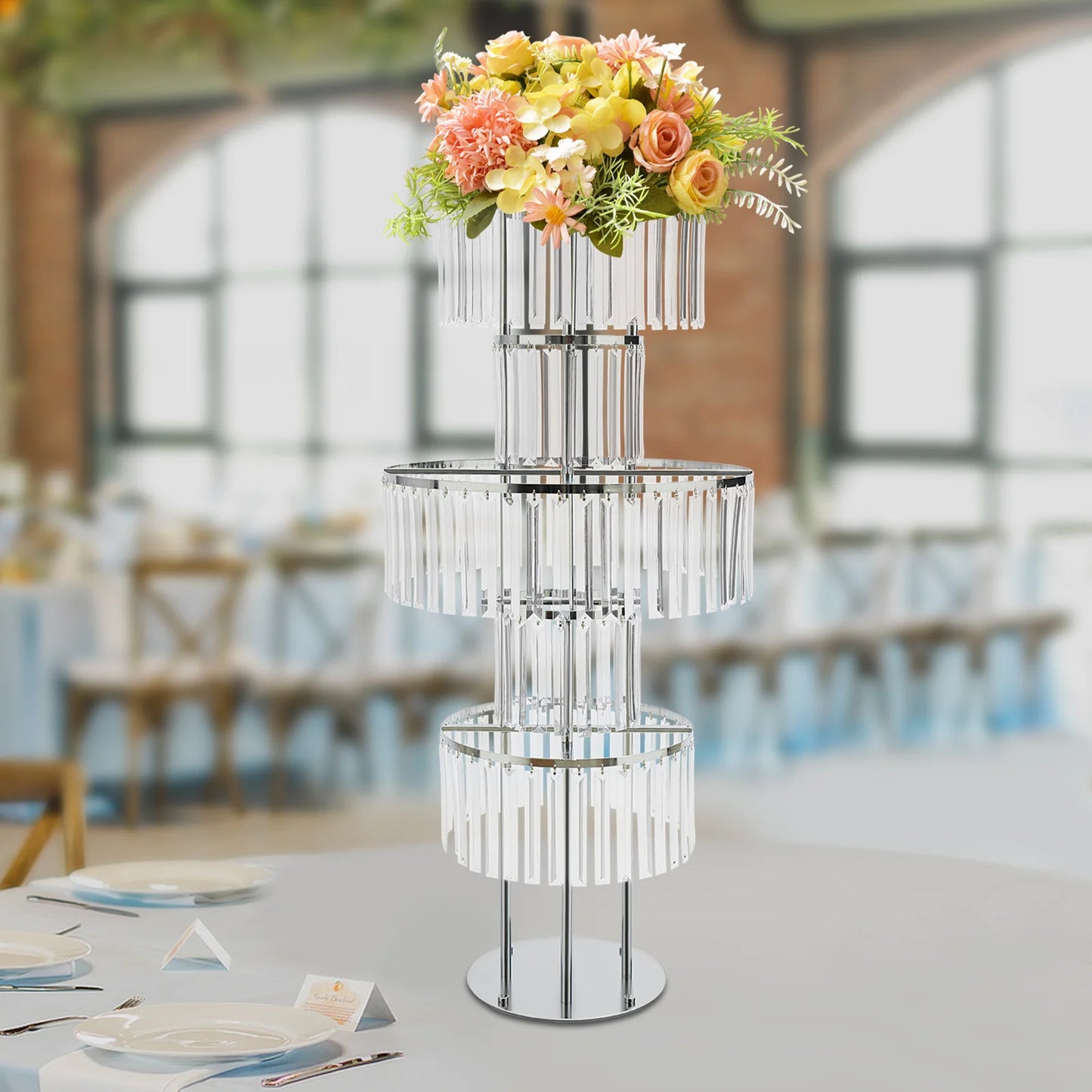 Five Tier Wedding Centerpiece Stand With Hanging Acrylic Vases