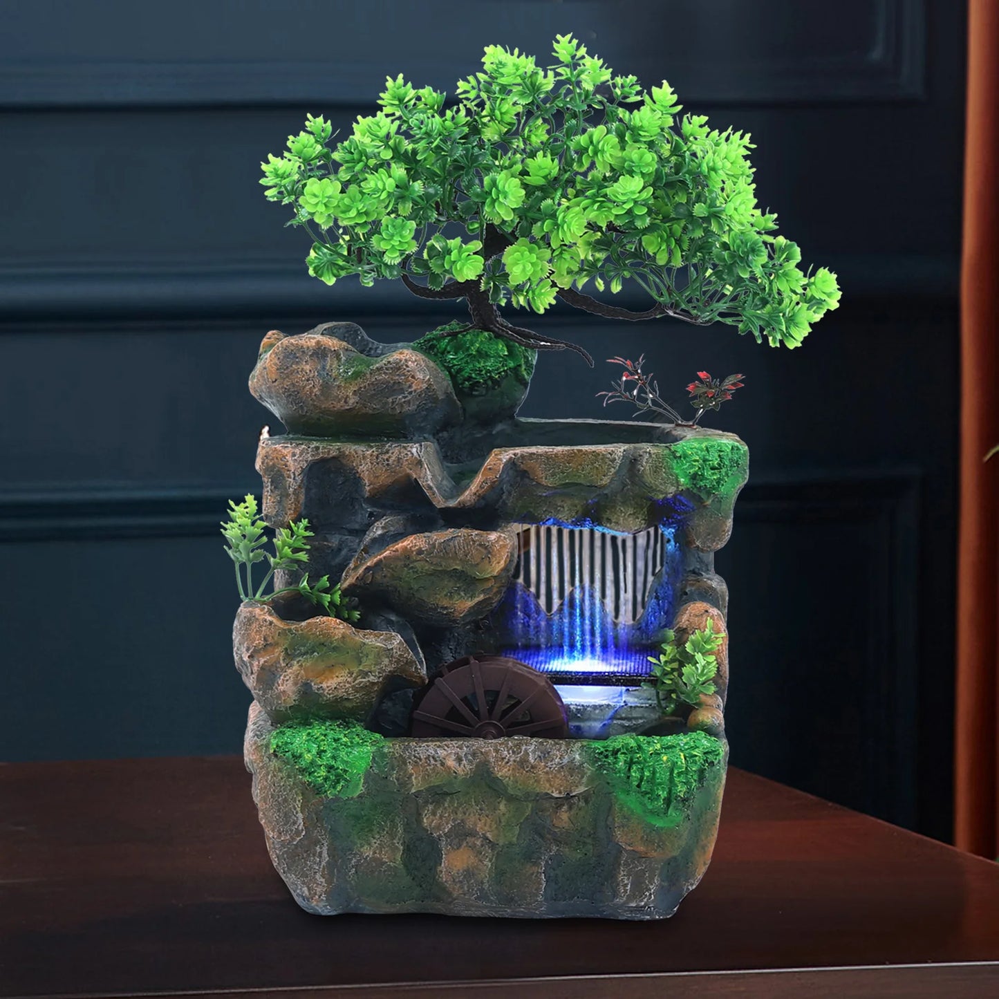 Indoor Water Fountain Led Lights Desktop Water Feature Zen Decor