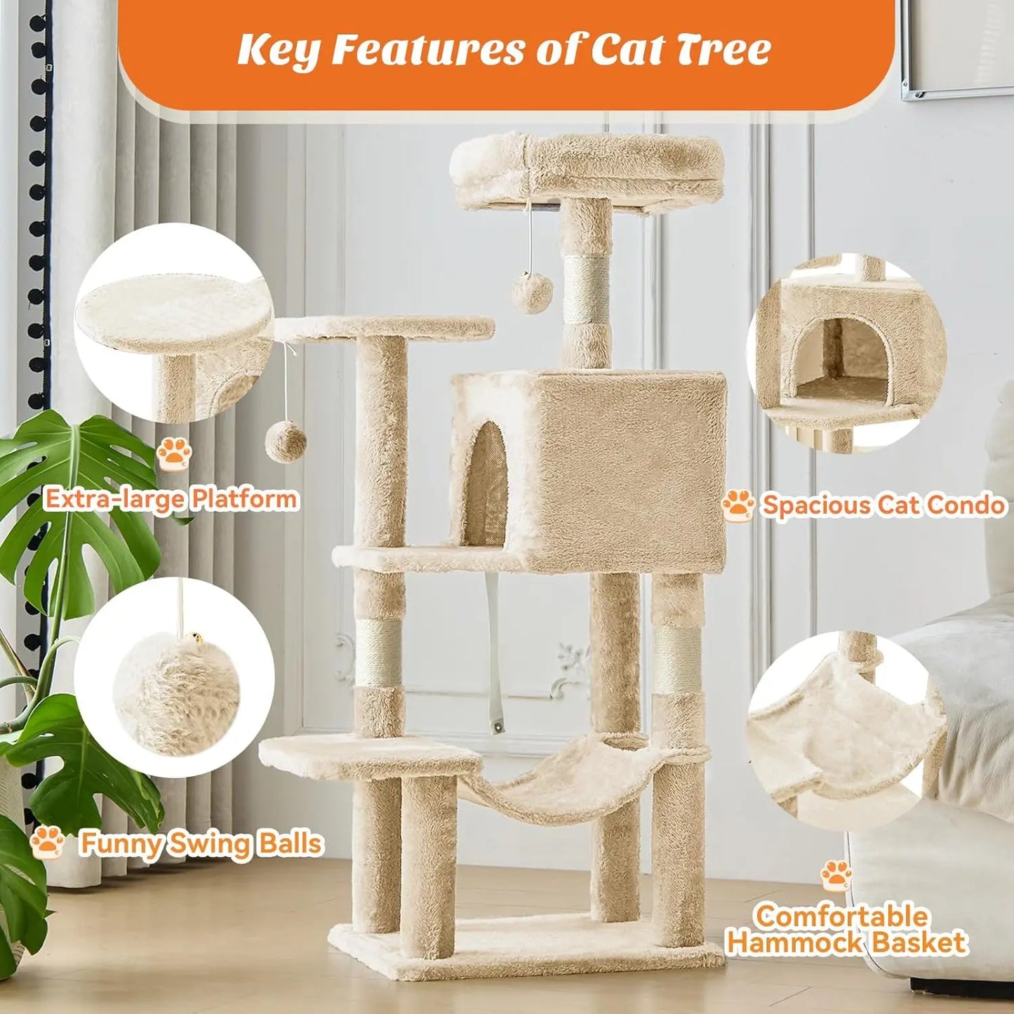 Cat Tree Tower Indoor Cats With Sisal Scratching Posts Hammock