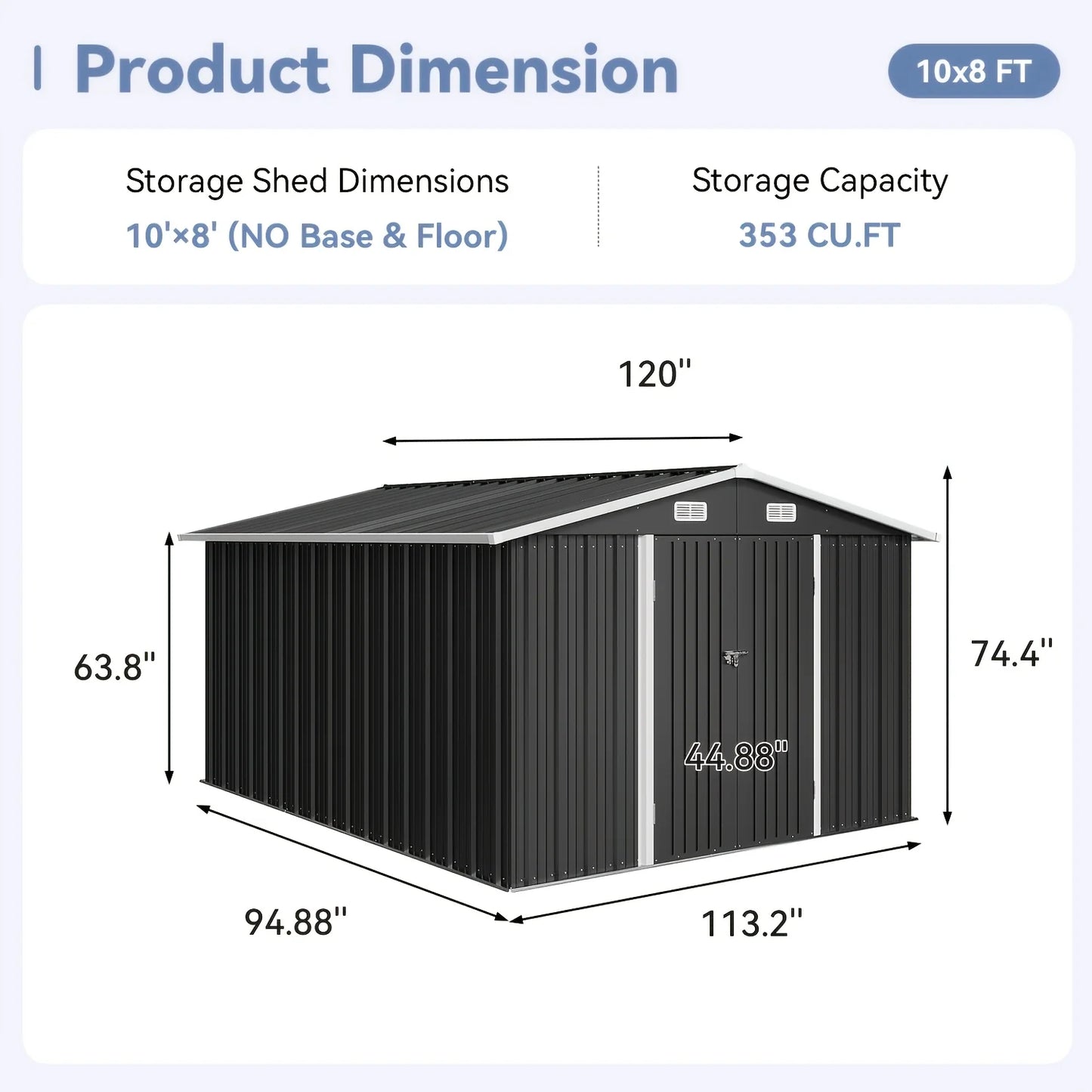 Gable Roof Metal Storage Shed With Lockable Doors And Ventilation
