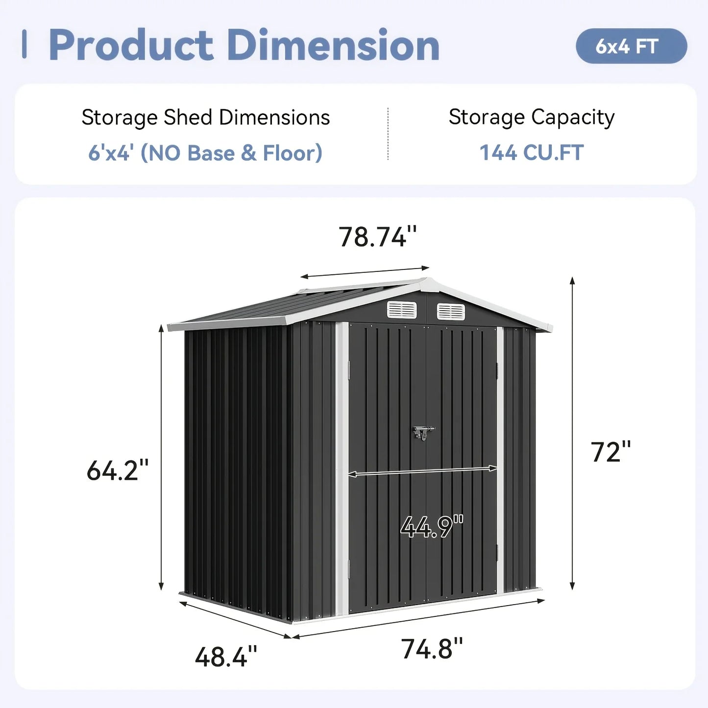 Gable Roof Metal Storage Shed With Lockable Doors And Ventilation