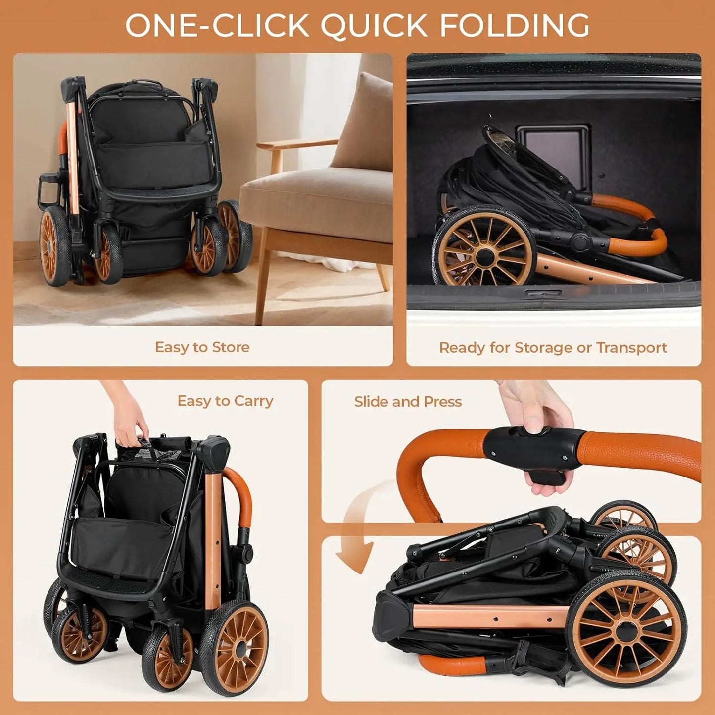 Foldable Pet Stroller All Terrain For Medium Dogs And Cats