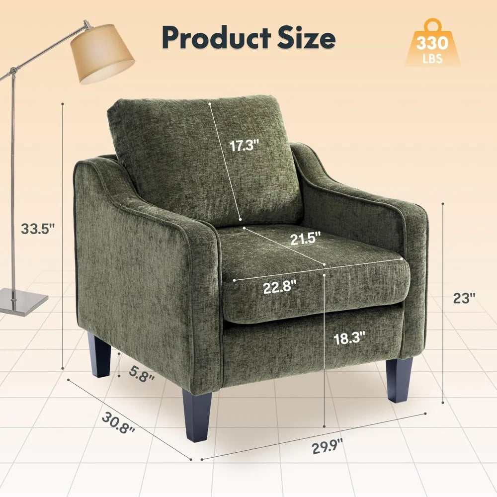 Chenille Upholstered Armchair Living Room Mid Century Modern