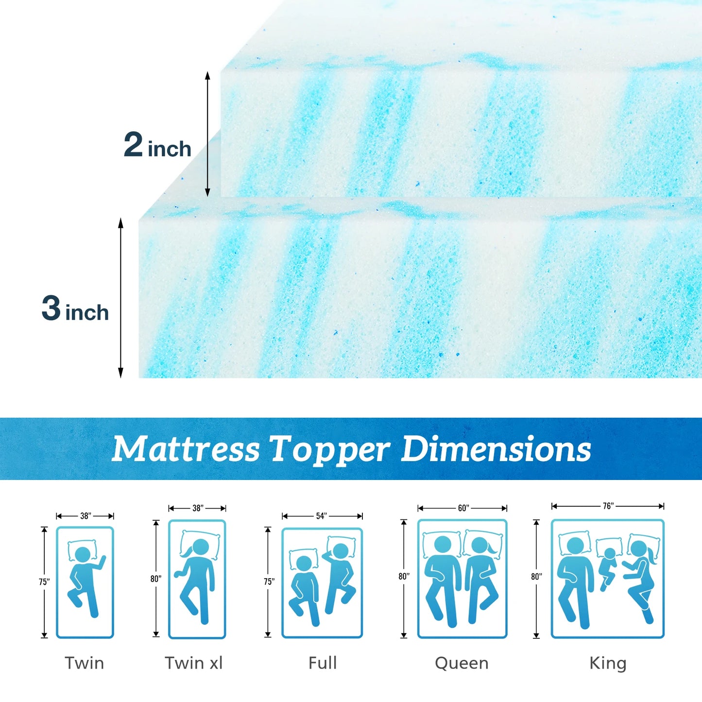 MCQ Memory Foam Gel Cooling Soft Mattress Topper for Bed