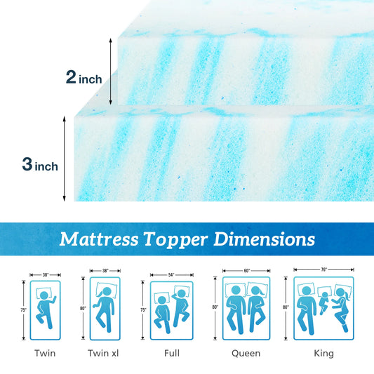 MCQ Memory Foam Gel Cooling Soft Mattress Topper for Bed