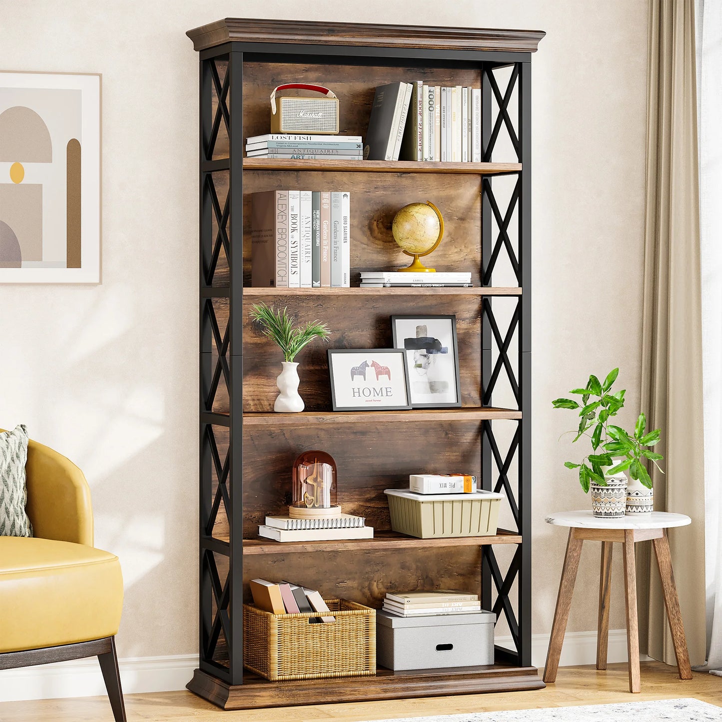 Tribesigns 6 Tier Bookcase Industrial Wood Shelves