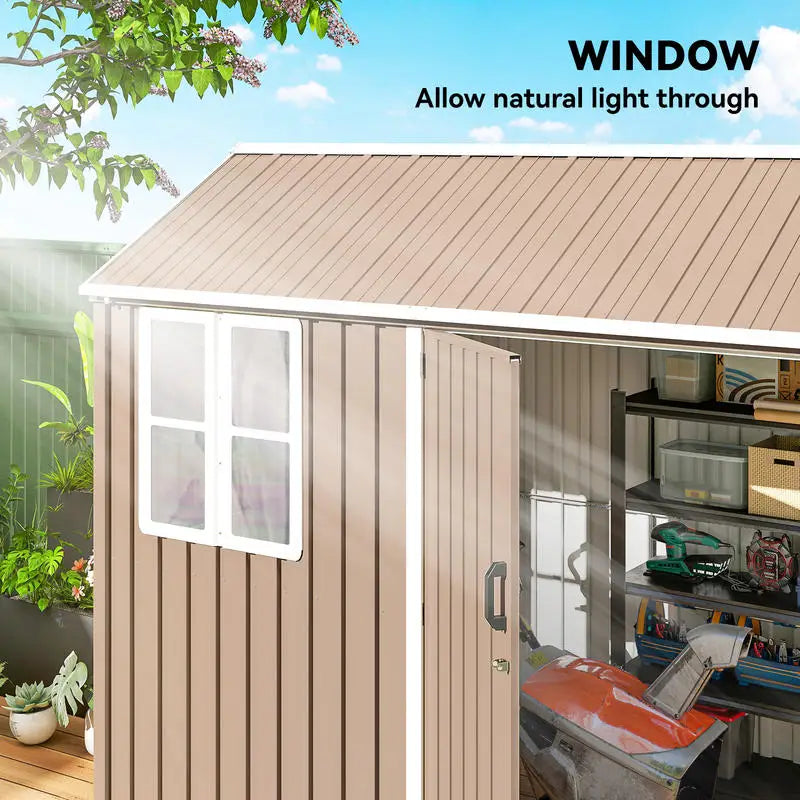 Metal Garden Storage Shed With Doors Window And Air Vents