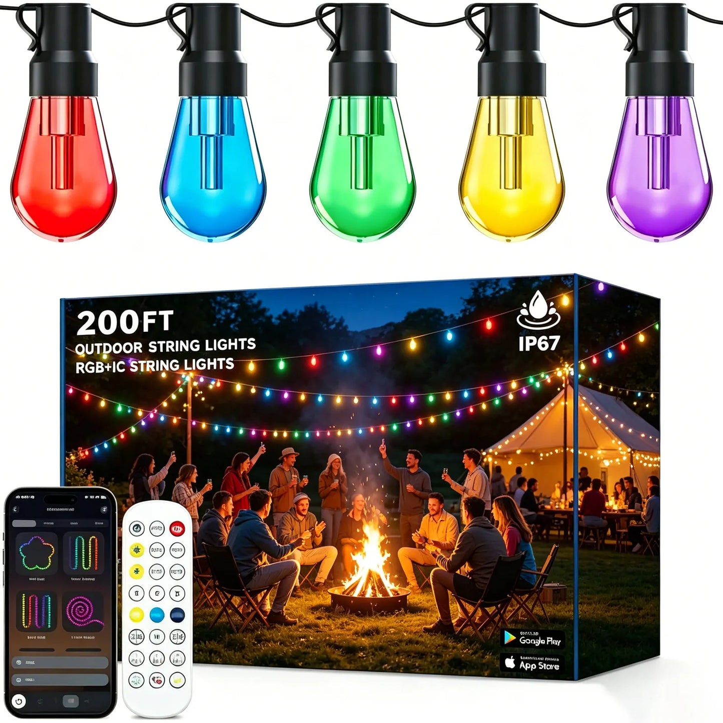 RGB IC Outdoor String Lights IP67 Dimmable DreamColor LEDs