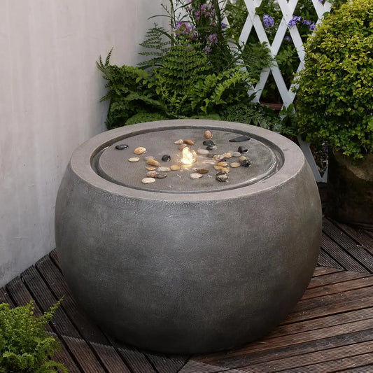 Garden Water Fountain Outdoor Round Bubbler Water Feature With Lights And Pump