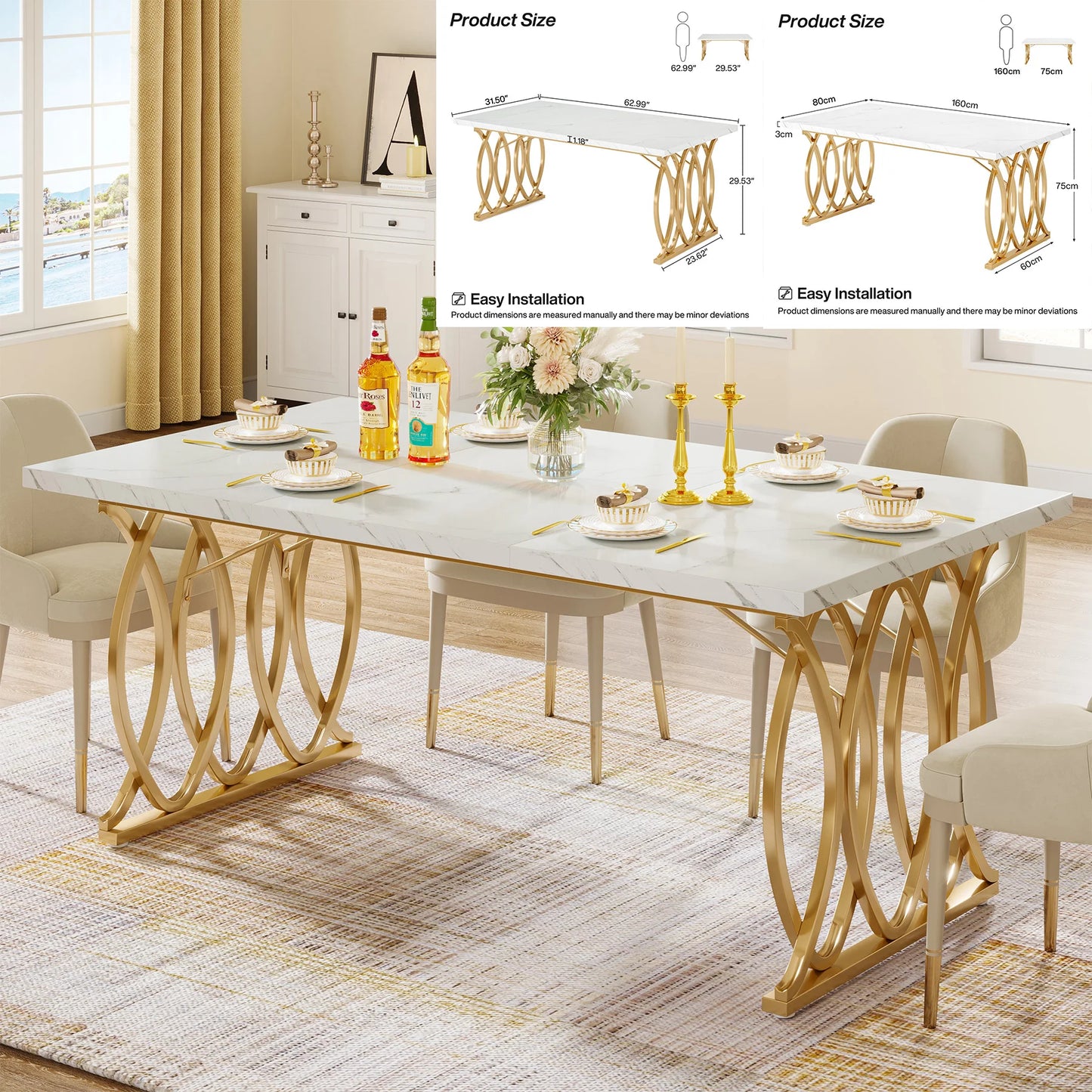 Tribesigns Rectangular Dining Table For 4 To 6 With Faux Marble Top