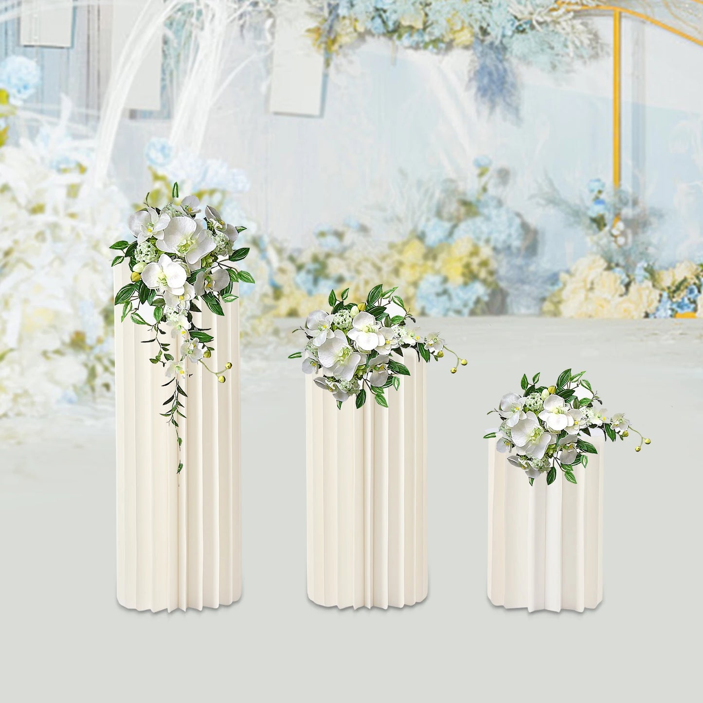 Three Piece Wedding Flower Stand Set Cylinder Foldable Cardboard Centerpieces
