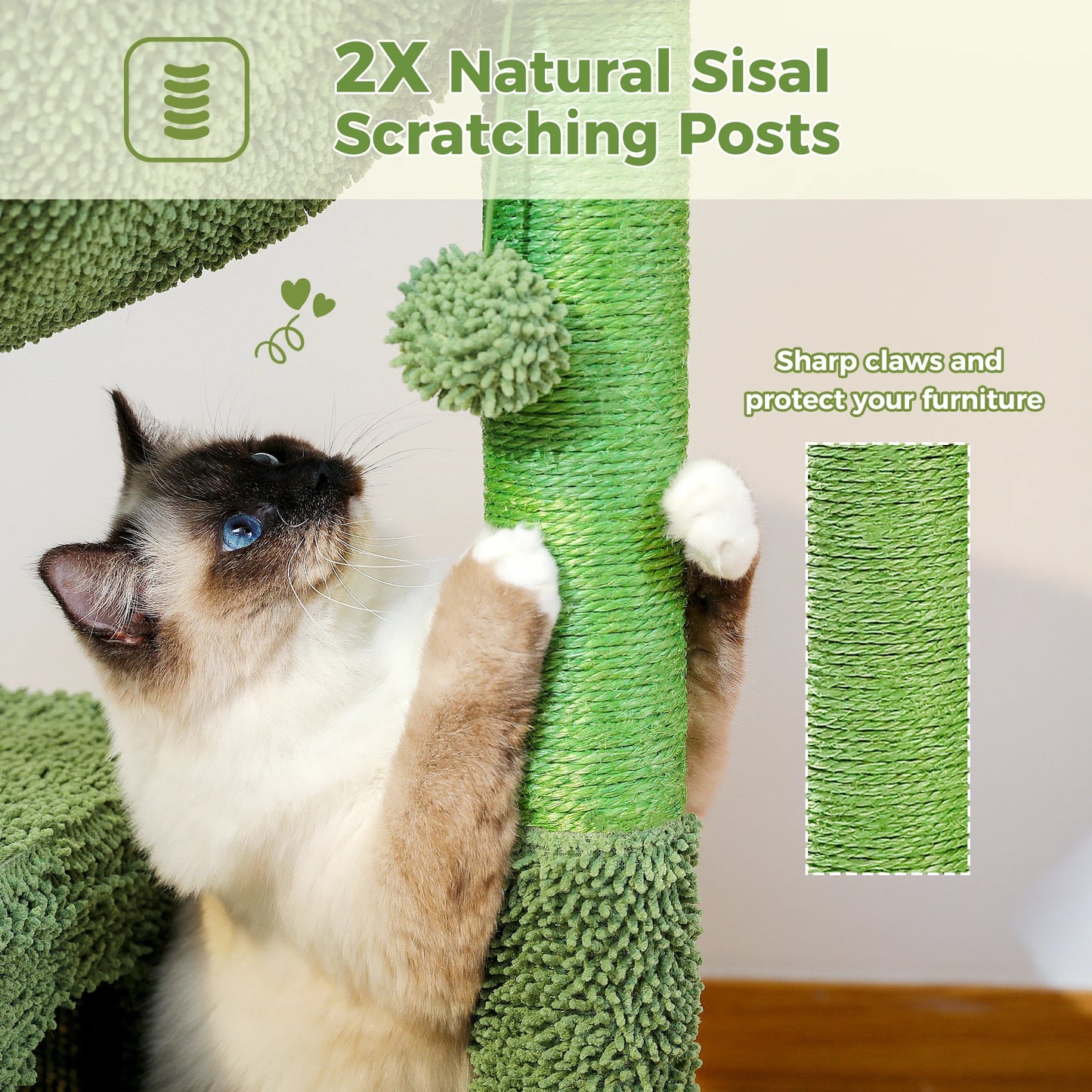 PEQULTI CN Cactus Cat Tree With Condo And Hammock For Indoor Cats