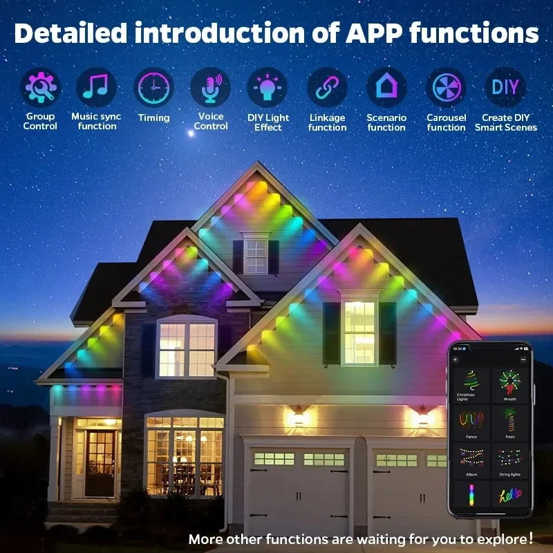 MIMIRGB Outdoor LED String Lights Eaves Decoration Bluetooth App