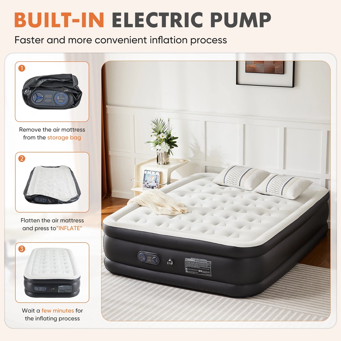 JHK Air Mattress With Skin Friendly Flocking Top And Non Slip Bottom