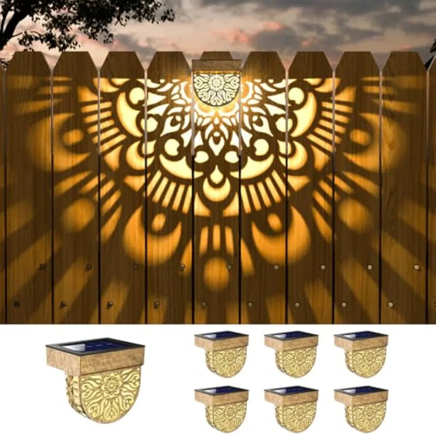Solar Fence Lights Outdoor Wall Deck Step Lights Mandala Theme