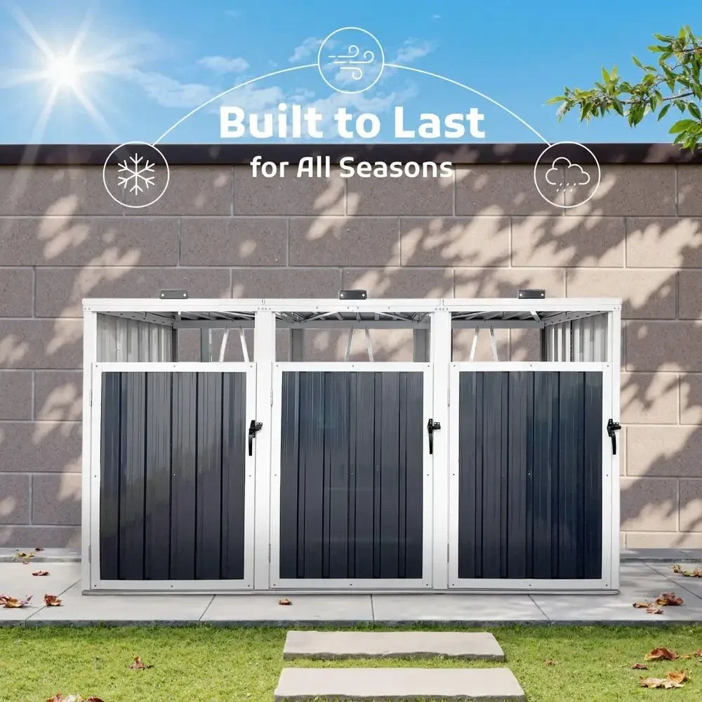 Outdoor Metal Trash Can Enclosure Shed Waterproof For Garden Backyard Poolside