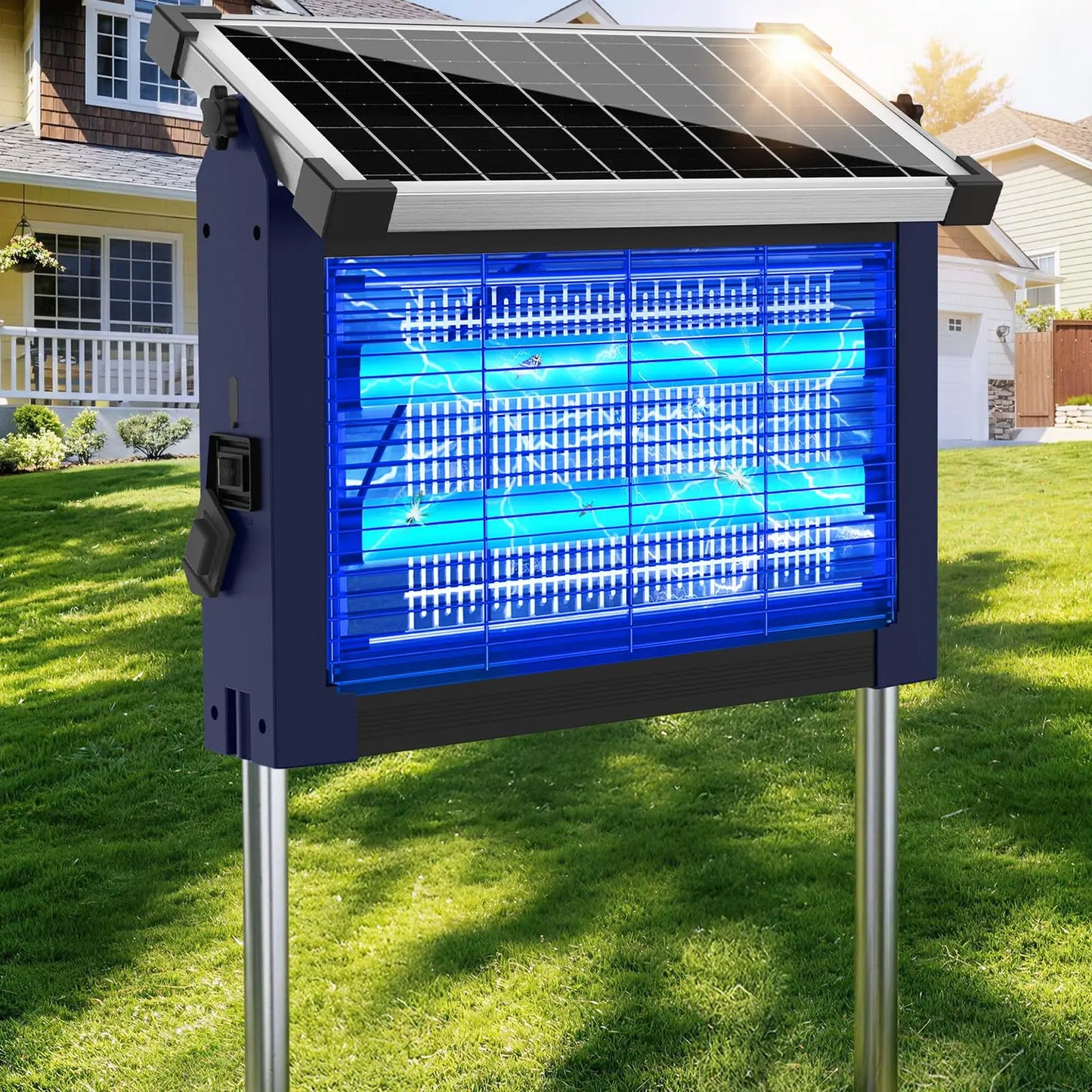 Outdoor Solar Bug Zapper Cordless 4500V Waterproof Mosquito Killer Patio