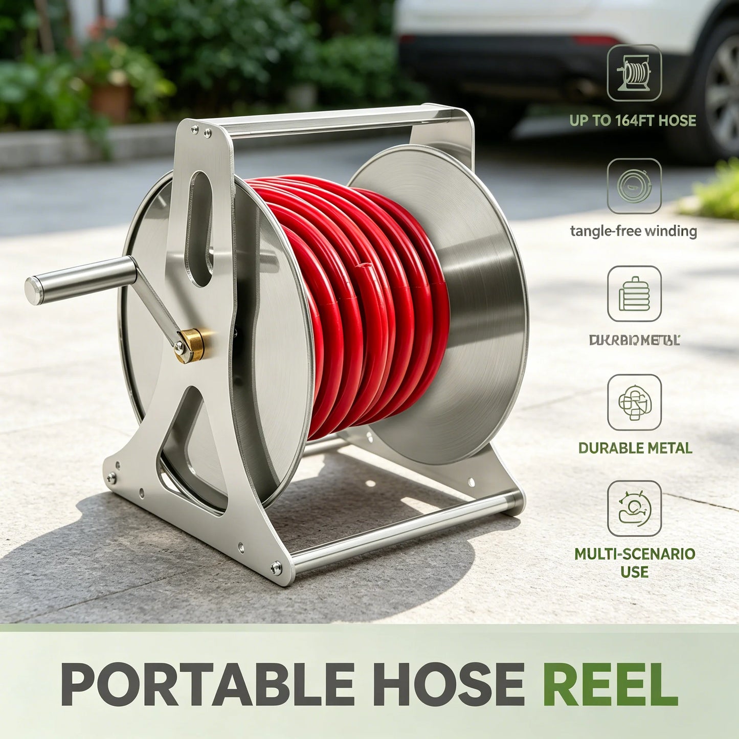 Heavy-Duty Water Hose Reel For Garden With Handle Fittings