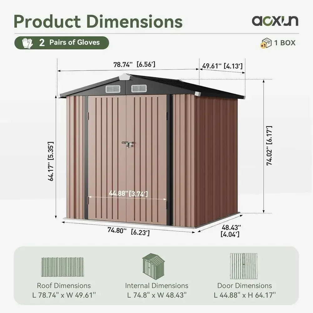 Metal Outdoor Storage Shed With Lockable Door And Sloping Roof