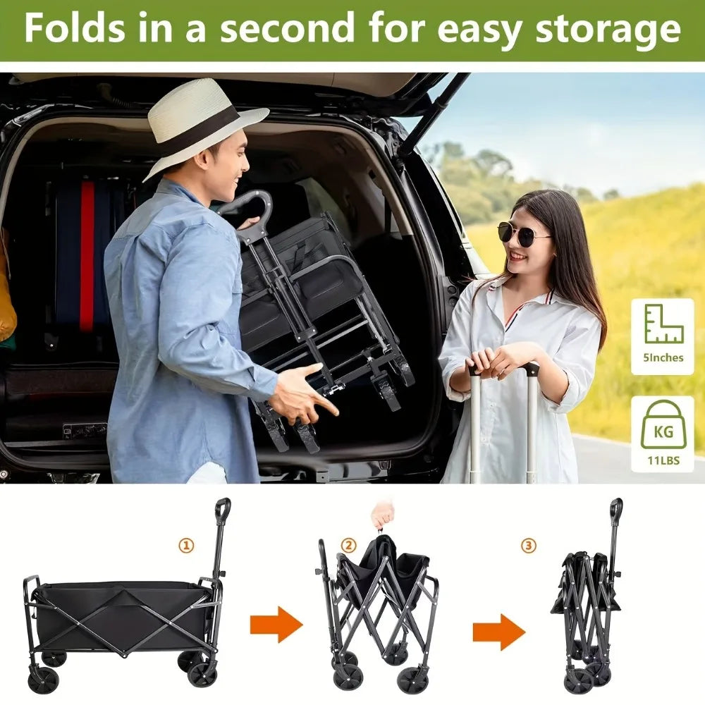 Heavy-Duty All-Terrain Folding Cart With Stainless Steel Frame For Camping