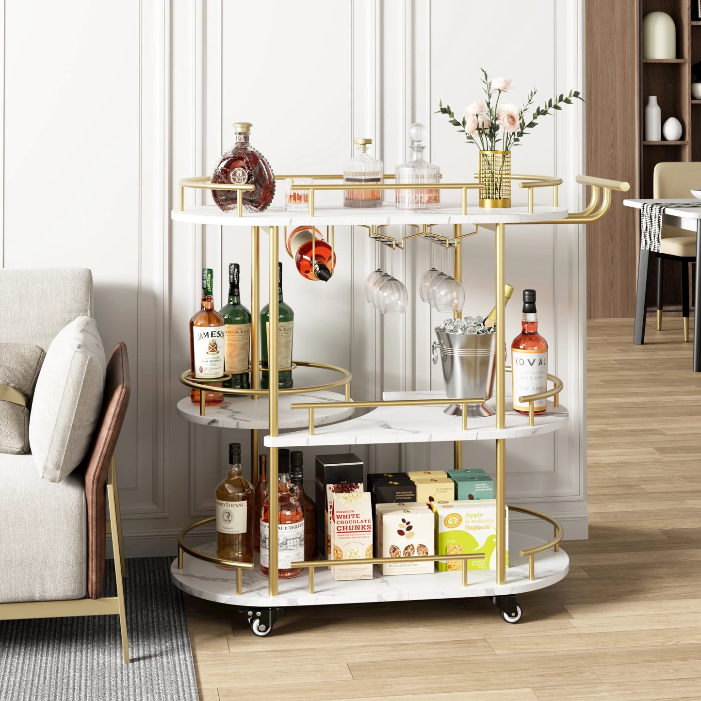 TWISTER.CK Cart On Wheels With 4-Tier Storage And Wine Rack