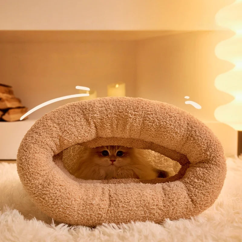 Warming Plush Cat Sleeping Bag Enclosed Snuggle Sack for Winter