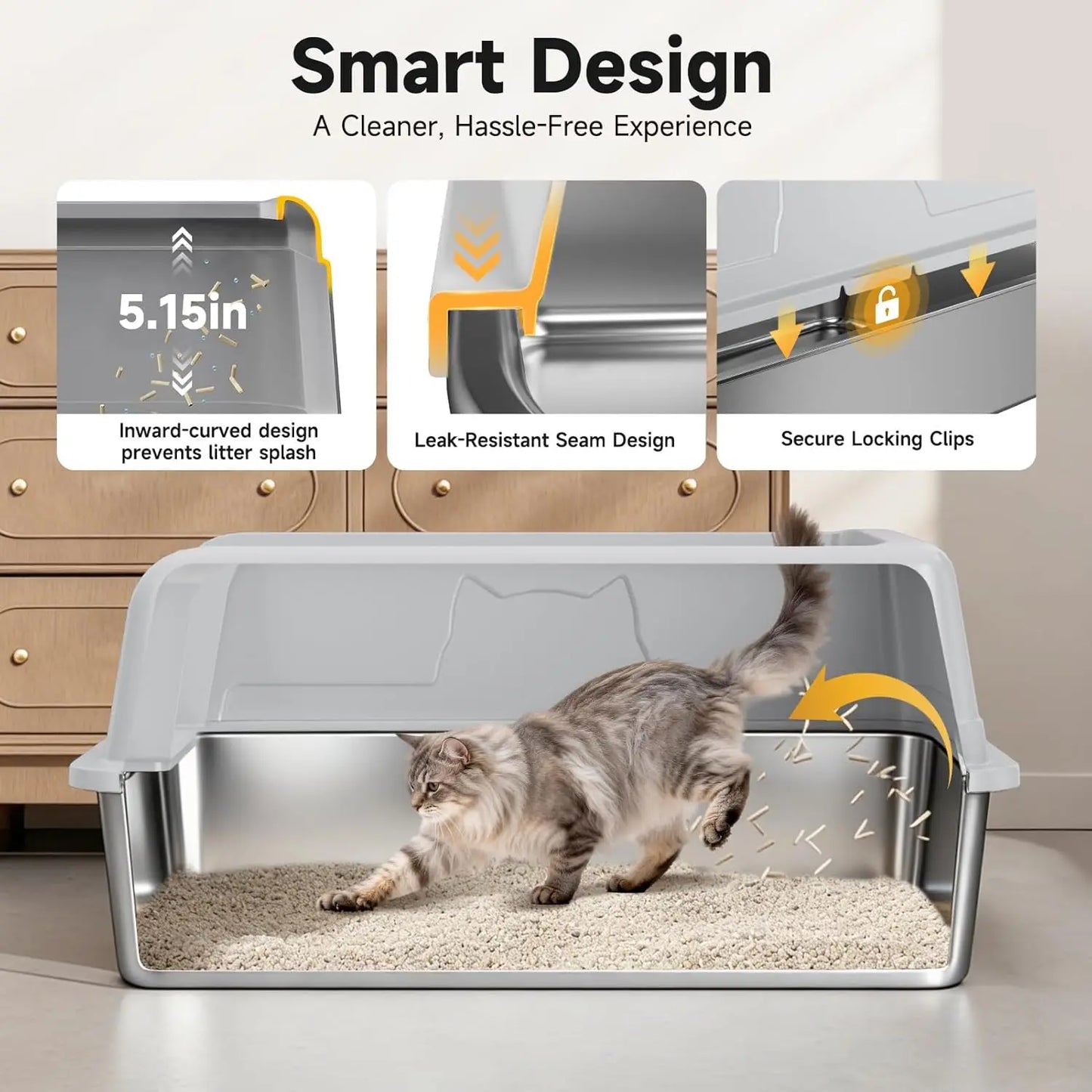 Stainless Steel Cat Litter Box With High Sides And Scoop