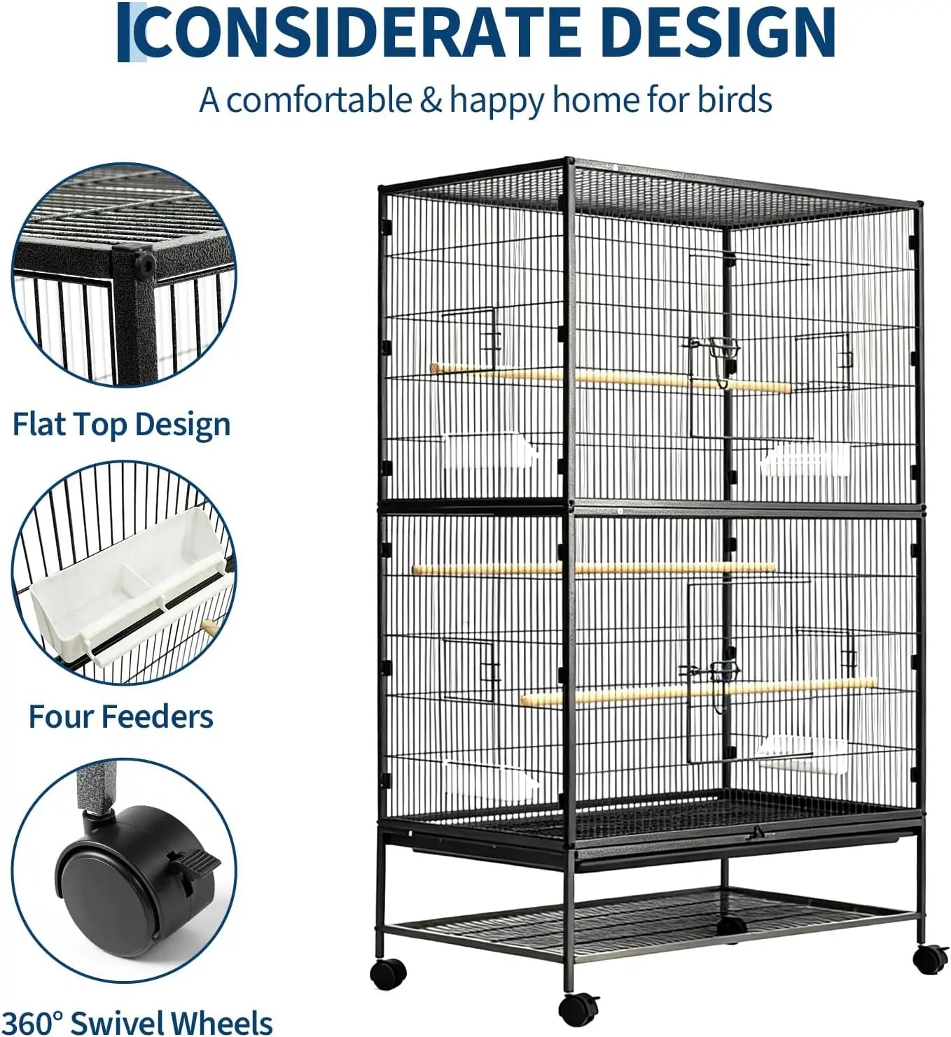 HiMISSCN Bird Cage With Rolling Stands And Feed Bowls