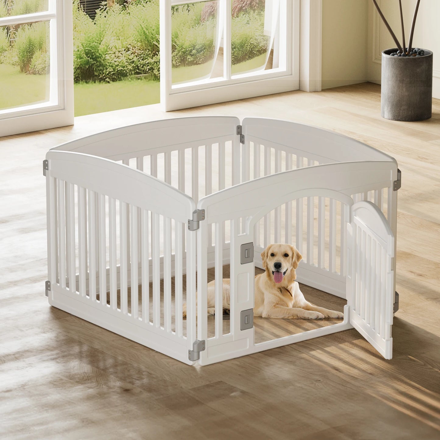 JHK Plastic Dog Playpen Expandable Portable Fence For Medium Dogs Indoor Outdoor