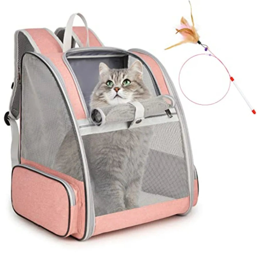 Cat Backpack Carrier With Kitten Wand Feather Toy For Pets