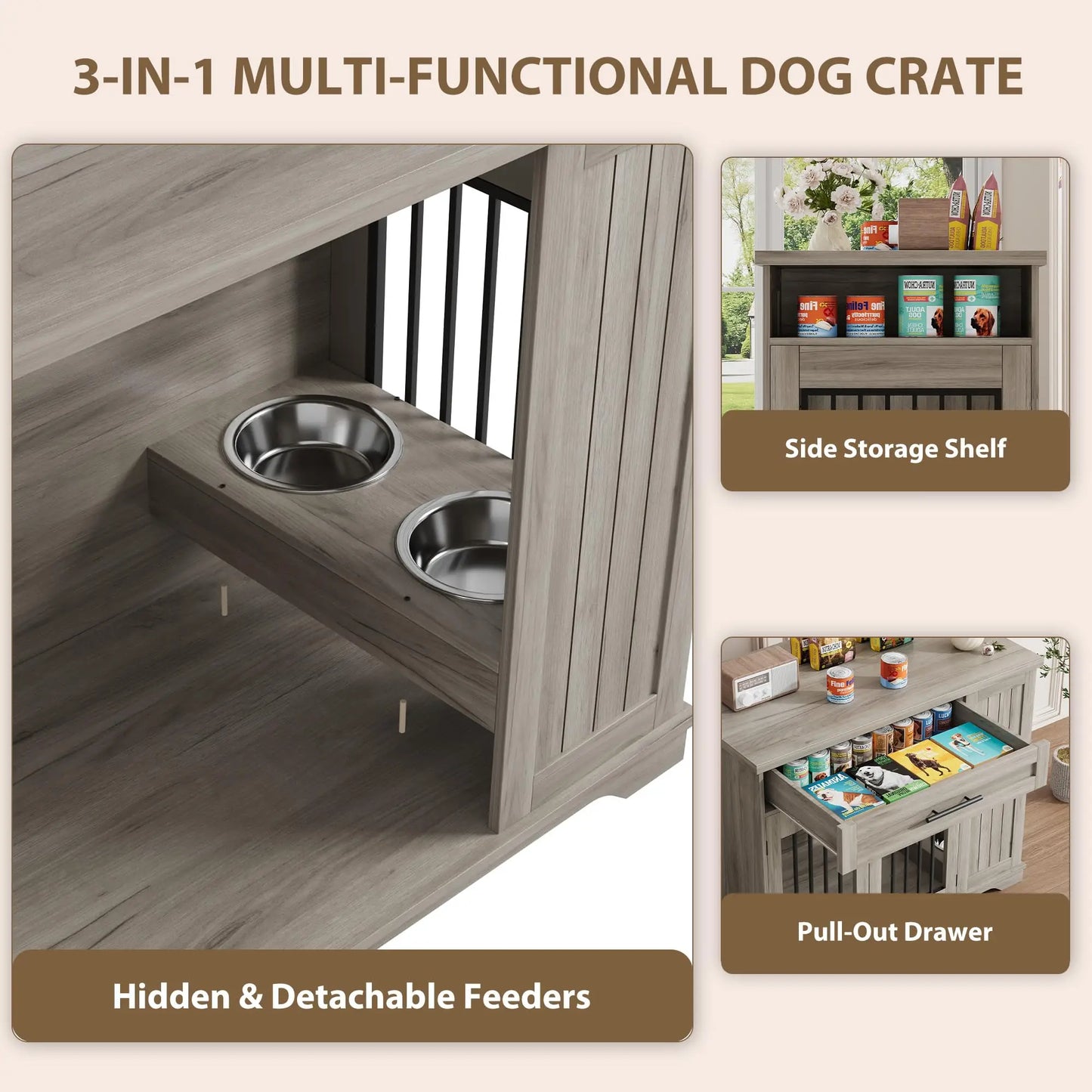 HiMISS Furniture Style Dog Crate Drawer Storage Heavy Duty Kennel