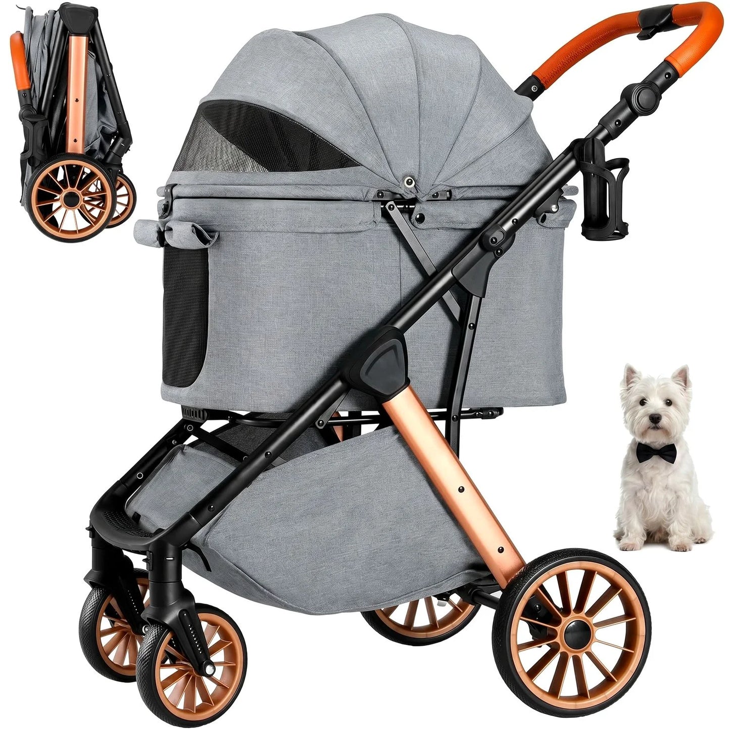 Foldable Pet Stroller All Terrain For Medium Dogs And Cats