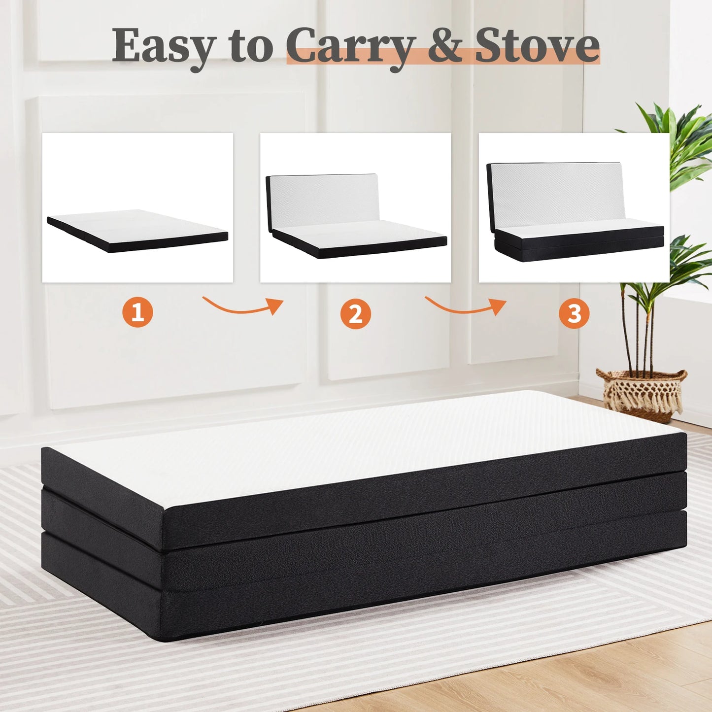 JHK Tri-Fold Memory Foam Travel Mattress With Collapsible Washable Cover