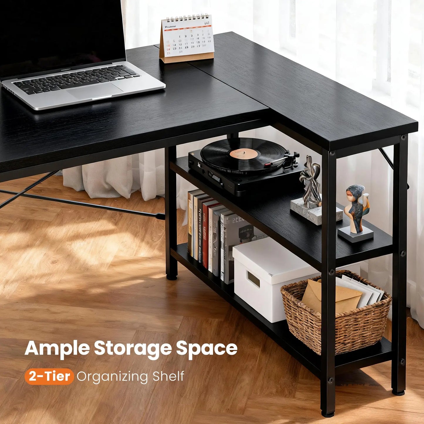JHK L Shaped Desk With Reversible Storage Shelves For Office