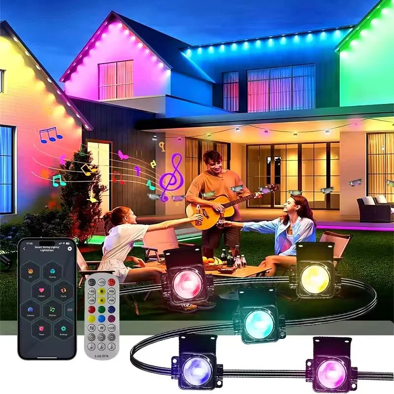 Smart Outdoor LED String Lights IP67 Waterproof With App Control