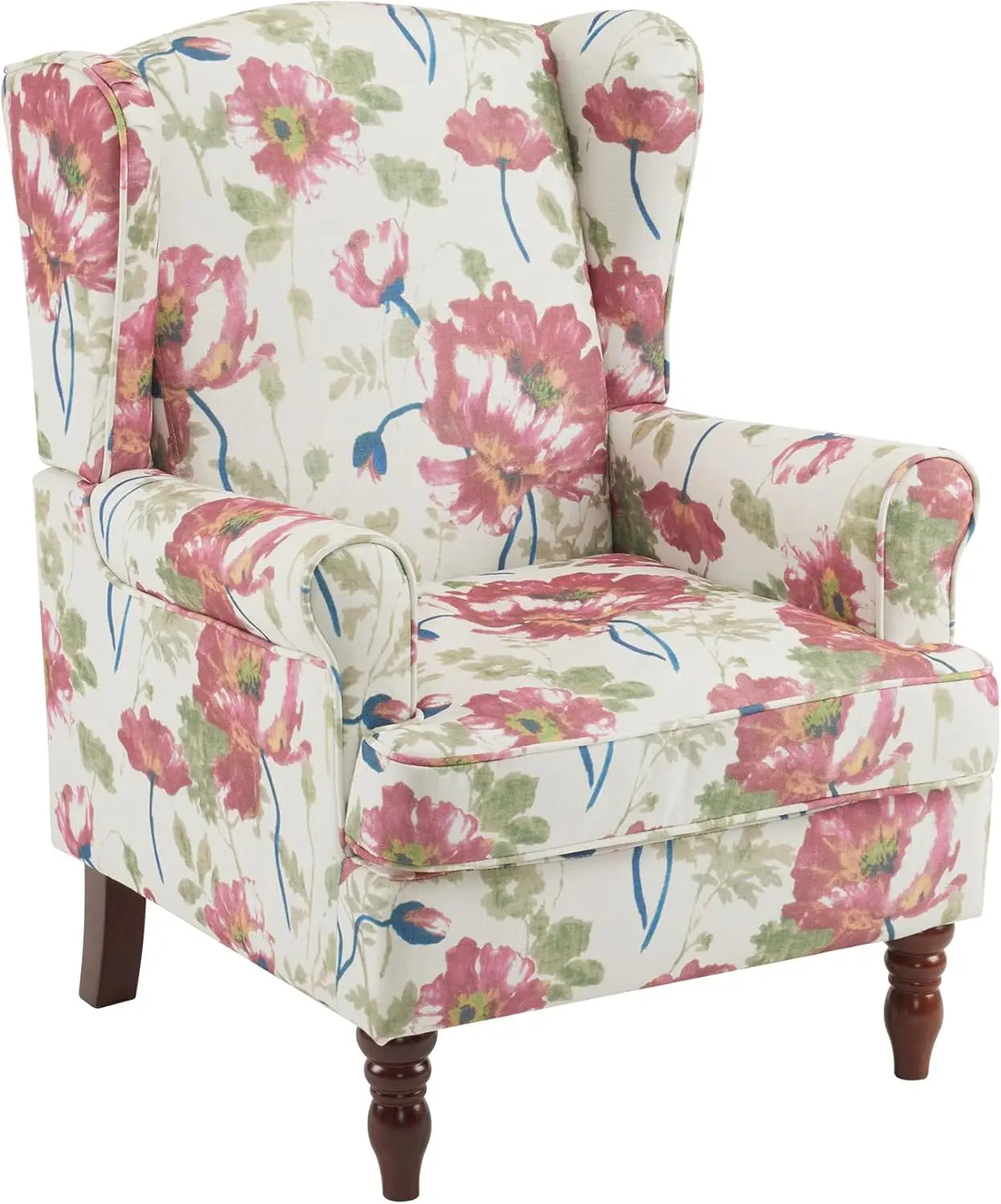 Floral Accent Chair High Back Upholstered Armchair With Solid Legs