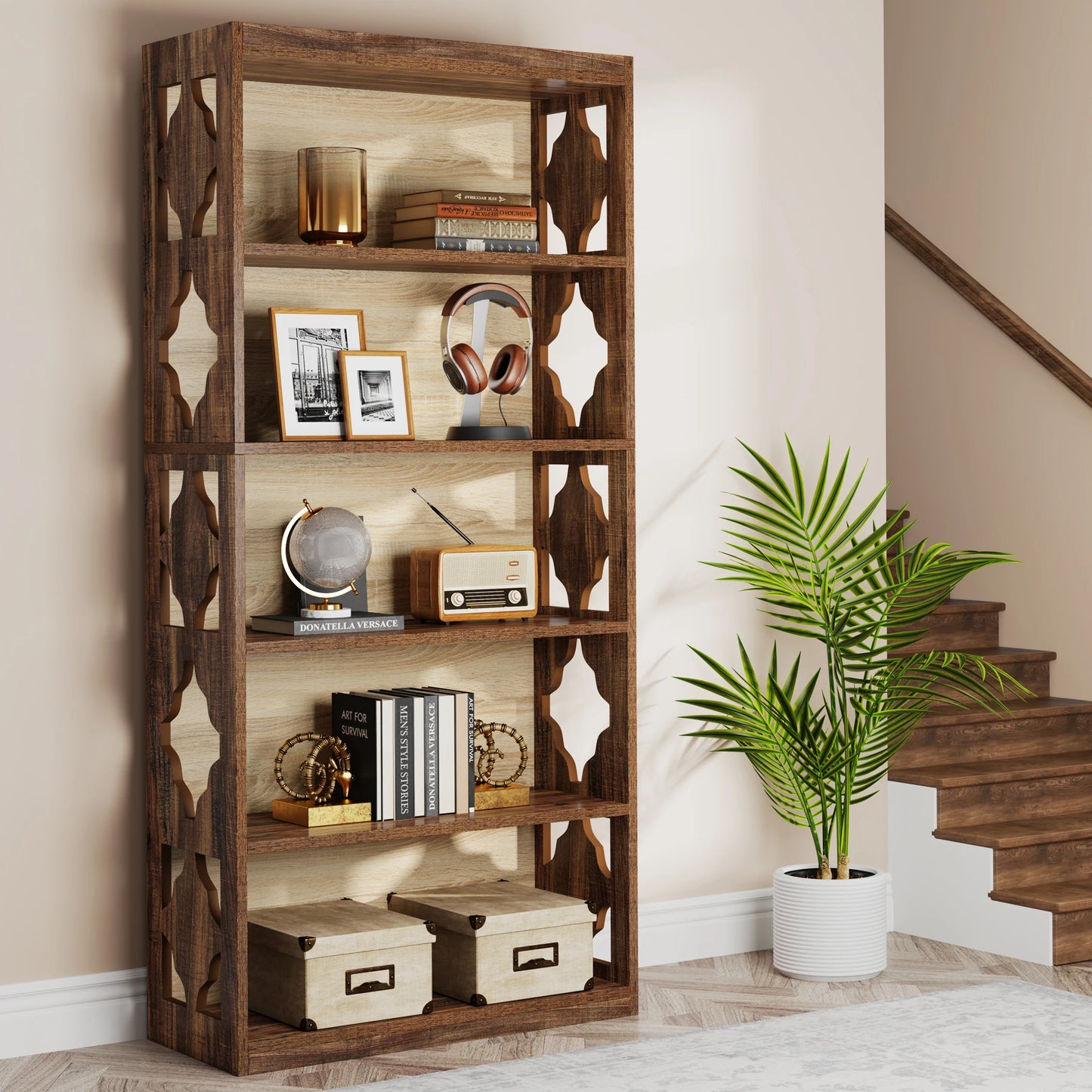 Tribesigns 6 Tier Bookcase Industrial Wood Shelves