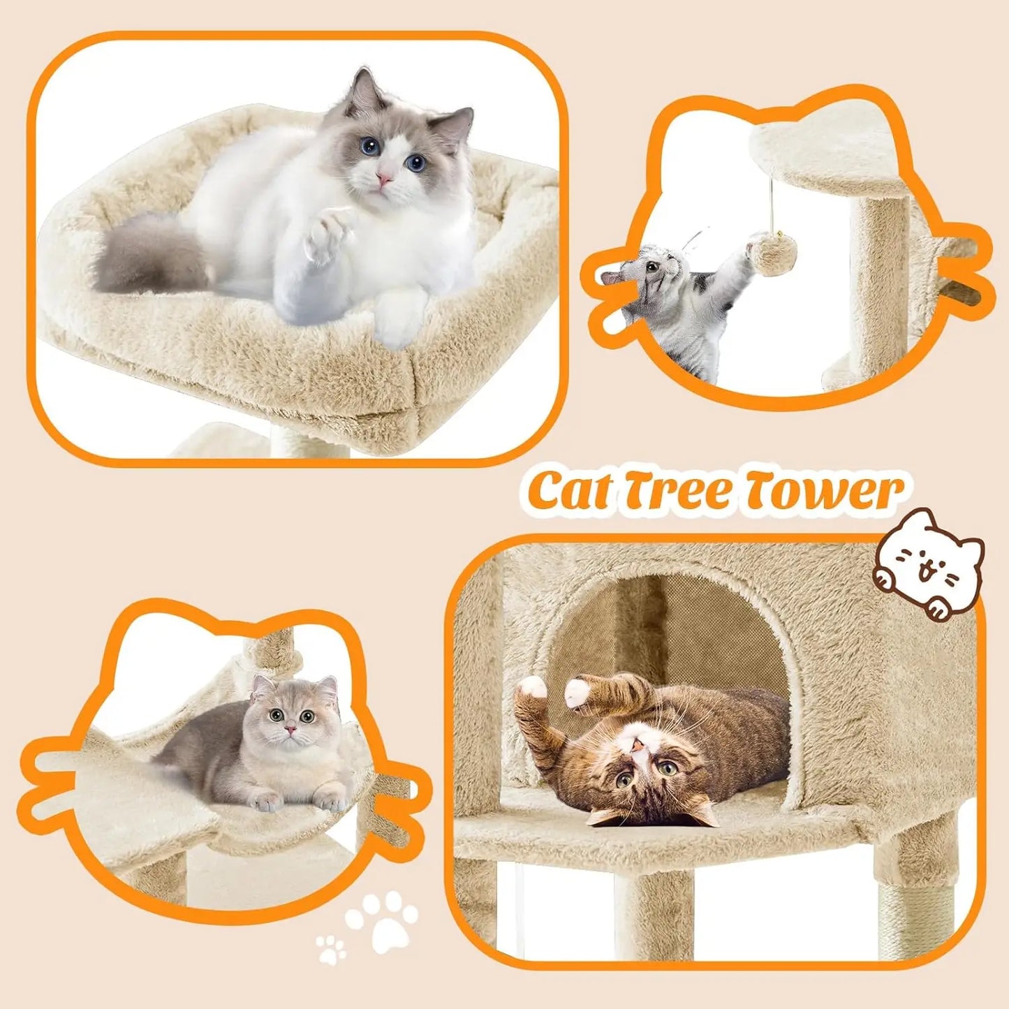 Cat Tree Tower Indoor Cats With Sisal Scratching Posts Hammock