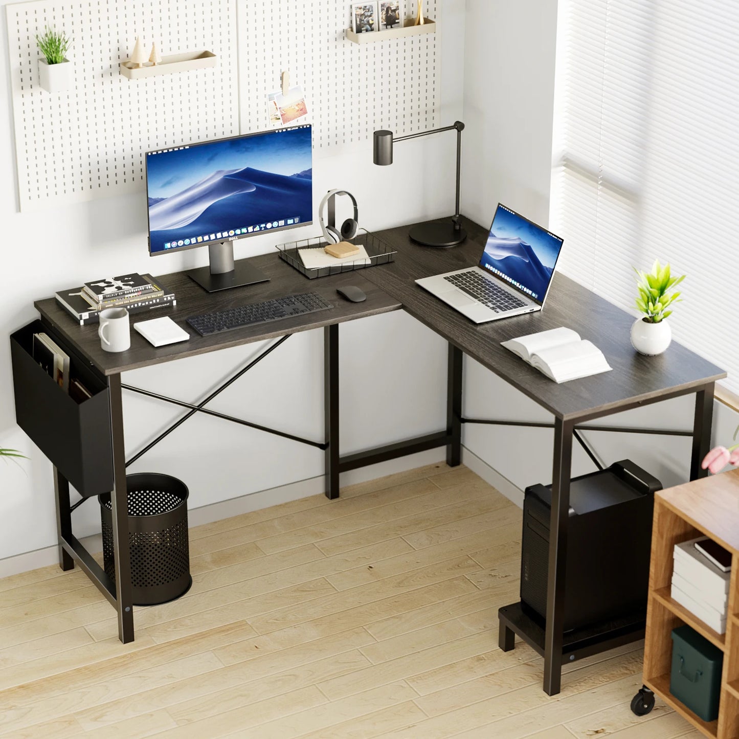 JHK Gaming Desk L Shaped With CPU Storage Shelf Office