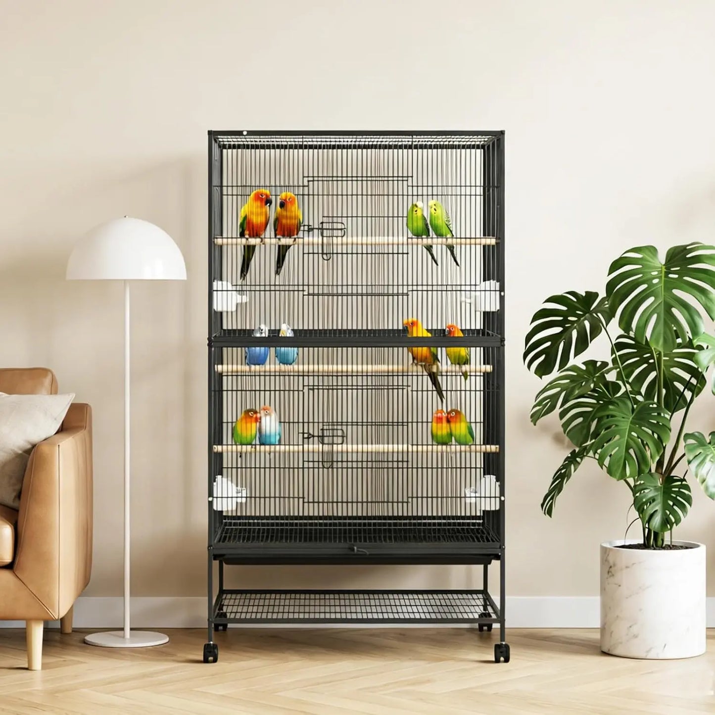 HiMISSCN Bird Cage With Rolling Stands And Feed Bowls