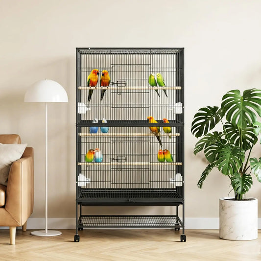 HiMISSCN Bird Cage With Rolling Stands And Feed Bowls