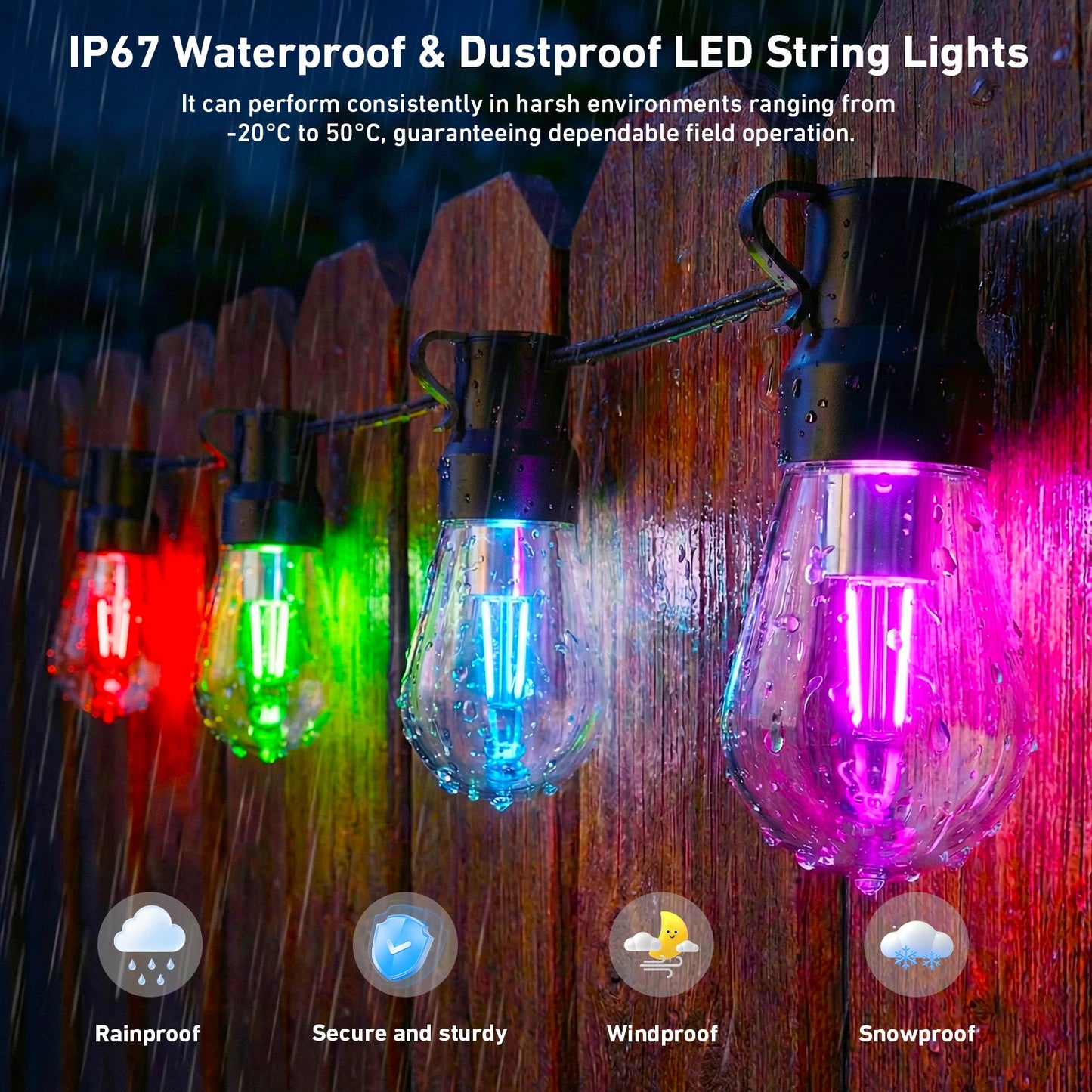RGB IC Outdoor String Lights IP67 Dimmable DreamColor LEDs
