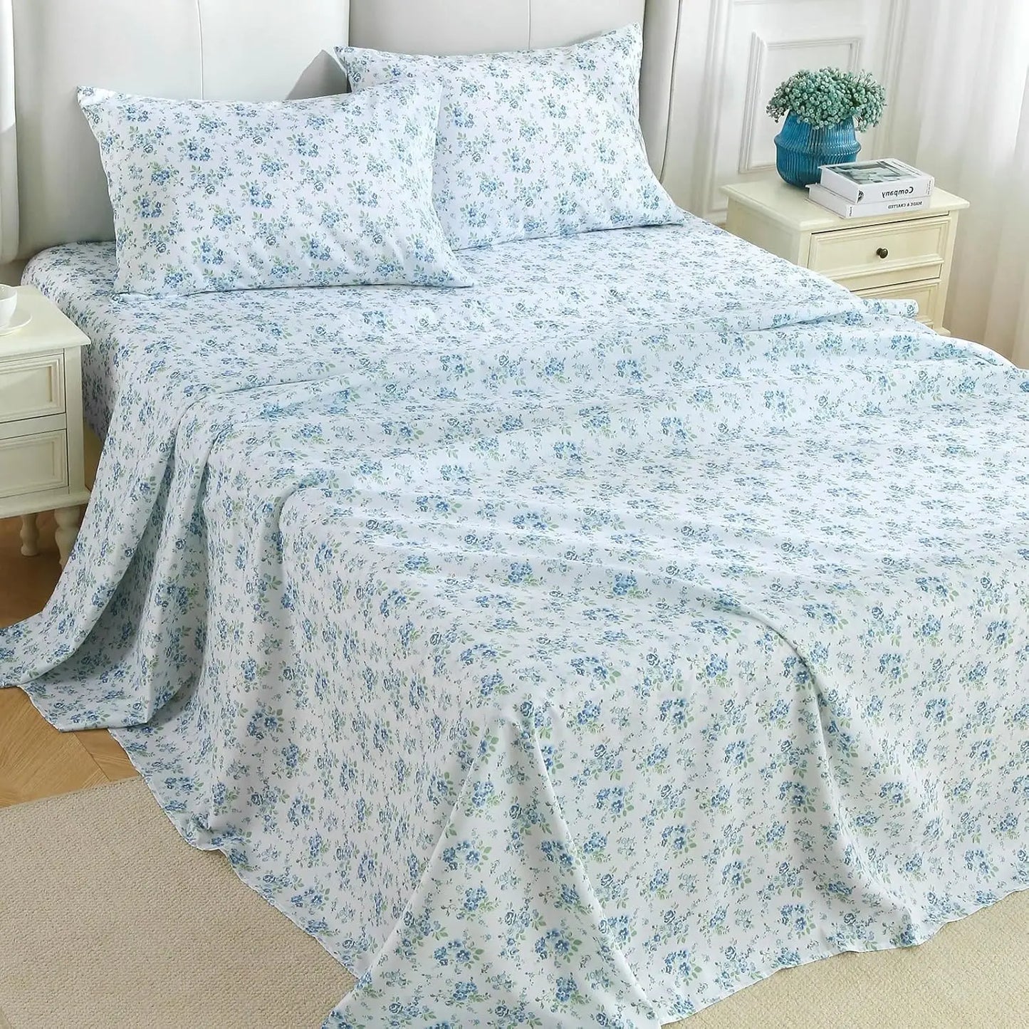 4 Piece Sheet Set Soft Breathable Polyester Cotton Bedding Wrinkle Free