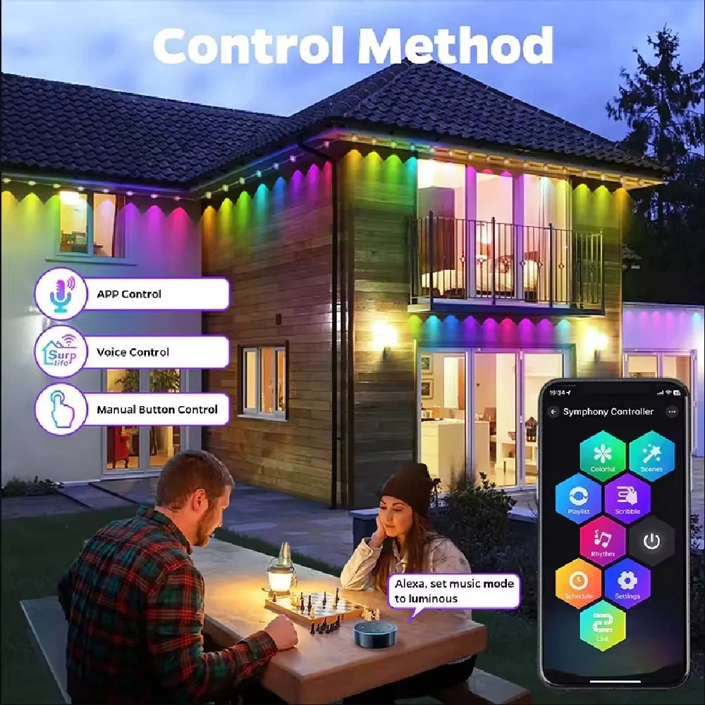 Smart Outdoor LED String Lights IP67 Waterproof With App Control